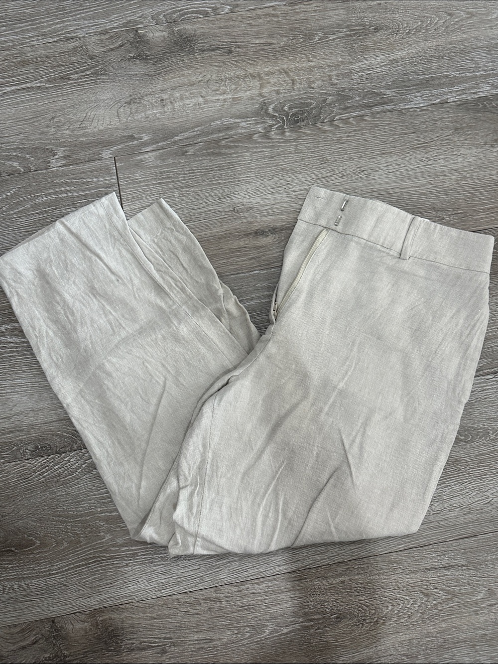 H&M Light Gray Cropped Linen-Blend Ankle Pants